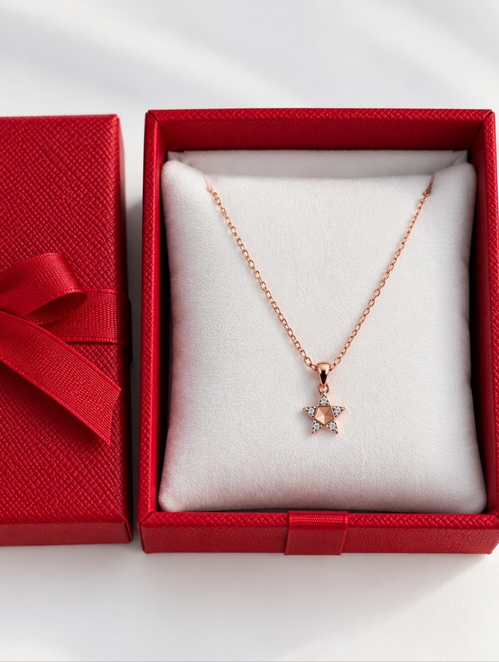 Dainty Rose Gold Tone Star Pendant Necklace with Gift Box